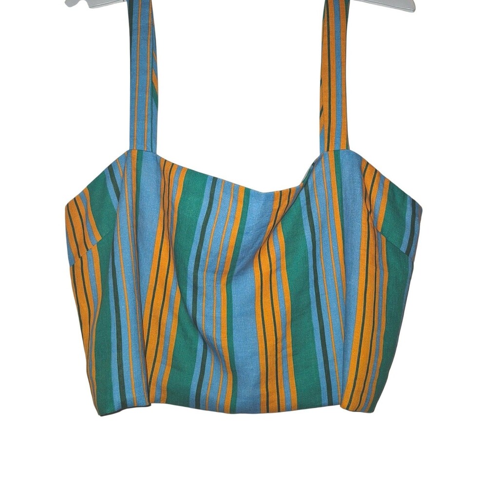 Staud Linen Rigina Top in Ibiza Stripe Summer Vacation Beach Core Size 14